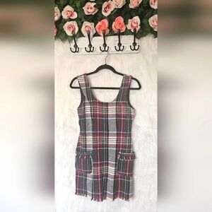 Zara Winter Knit Plaid Overall Mini Dress